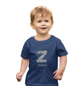 Zigzag Zebra,Boys Round Neck Printed Blended Cotton tshirt (Navy blue)
