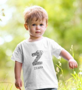 Zigzag Zebra,Boys Round Neck Printed Blended Cotton tshirt (white)
