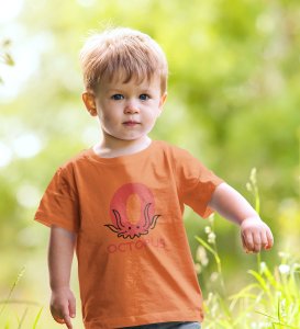 Ocean Octopus, Boys Printed Crew Neck Tshirt (orange)
