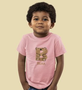 Beary bear, Printed Cotton Tshirt (Baby pink) for Boys