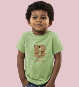Beary bear, Printed Cotton Tshirt (Olive) for Boys