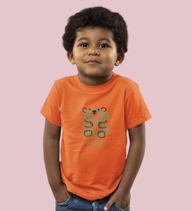 Beary bear, Printed Cotton Tshirt (Orange) for Boys