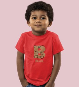 Beary bear, Printed Cotton Tshirt (Red) for Boys