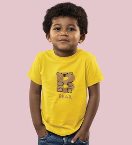 Beary bear, Printed Cotton Tshirt (Yellow) for Boys