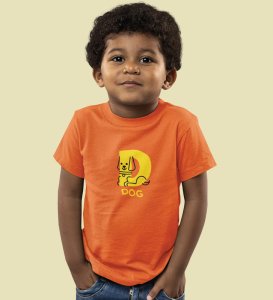 Doggy Dog, Boys Round Neck Printed Blended Cotton Tshirt (Orange)