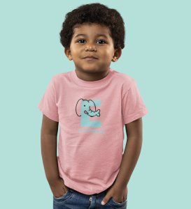 Elephantastic, Boys Round Neck Blended Cotton Tshirt (Baby pink)
