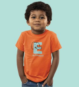 Elephantastic, Boys Round Neck Blended Cotton Tshirt (Orange)
