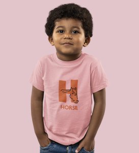 Homely Horse, Boys Round Neck Printed Blended Cotton Tshirt (Baby pink)