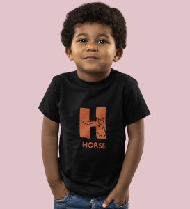 Homely Horse, Boys Round Neck Printed Blended Cotton Tshirt (Black)