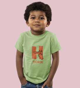 Homely Horse, Boys Round Neck Printed Blended Cotton Tshirt (Olive)