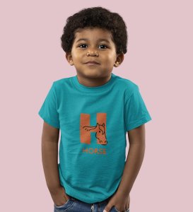 Homely Horse, Boys Round Neck Printed Blended Cotton Tshirt (Teal)