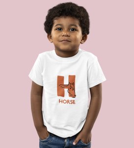 Homely Horse, Boys Round Neck Printed Blended Cotton Tshirt (White)