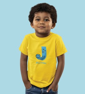 Jolly Jellyfish, Boys Cotton Text Print Tshirt (Yellow) 