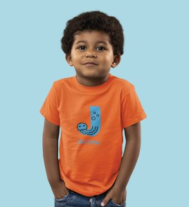 Jolly Jellyfish, Boys Cotton Text Print Tshirt (Orange) 