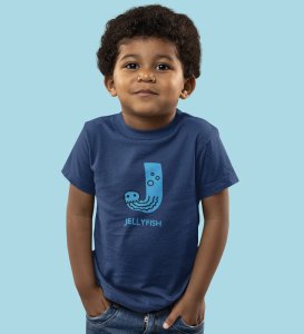 Jolly Jellyfish, Boys Cotton Text Print Tshirt (Navy blue) 