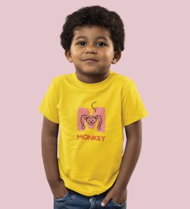 Monkey Love, Boys Cotton Text Print Tshirt (Yellow) 