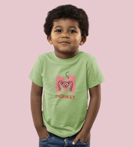 Monkey Love, Boys Cotton Text Print Tshirt (Olive) 