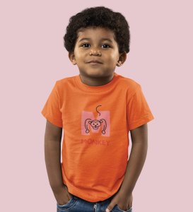 Monkey Love, Boys Cotton Text Print Tshirt (Orange) 