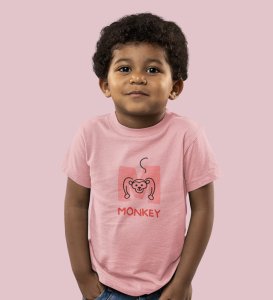 Monkey Love, Boys Cotton Text Print Tshirt (Baby pink) 