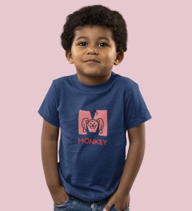 Monkey Love, Boys Cotton Text Print Tshirt (Navy blue) 