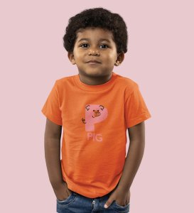 Pepper Pig, Boys Cotton Text Print Tshirt (Orange) 