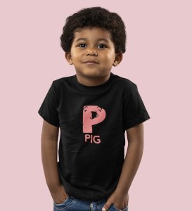 Pepper Pig, Boys Cotton Text Print Tshirt (Black) 