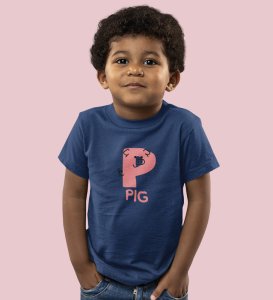 Pepper Pig, Boys Cotton Text Print Tshirt (Navy blue) 