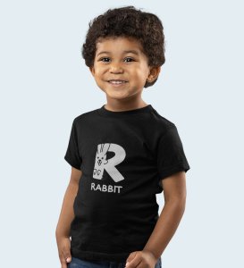 Running Rabit, Printed Cotton Tshirt (Black) for Boys
