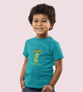 Talking Turtle, Boys Round Neck Printed Blended Cotton Tshirt (Teal)