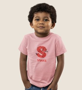 Slippery Snake, Boys Printed Crew Neck Tshirt (Baby pink)