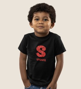 Slippery Snake, Boys Printed Crew Neck Tshirt (Black)