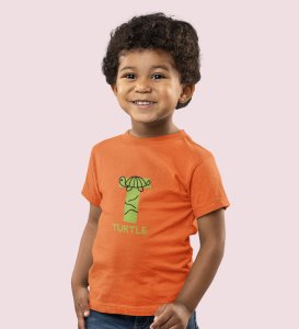Talking Turtle, Boys Round Neck Printed Blended Cotton Tshirt (Orange)