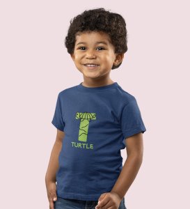 Talking Turtle, Boys Round Neck Printed Blended Cotton Tshirt (Navy blue)