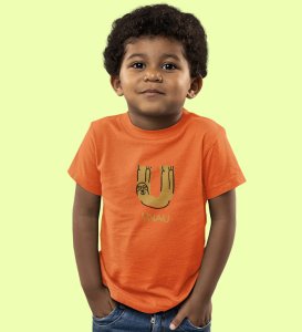 Ugly Unau, Boys Cotton Text Print Tshirt (Orange) 