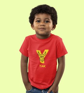 Yellow Yak, Printed Cotton Tshirt (Red) for Boys