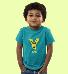Yellow Yak, Printed Cotton Tshirt (Teal) for Boys