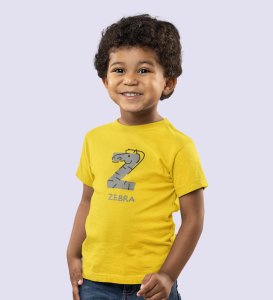 Zigzag Zebra,Boys Round Neck Printed Blended Cotton Tshirt (Yellow)

