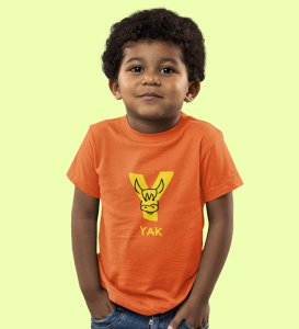 Yellow Yak, Printed Cotton Tshirt (Orange) for Boys
