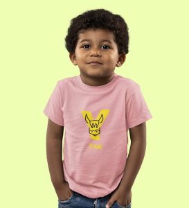 Yellow Yak, Printed Cotton Tshirt (Baby pink) for Boys
