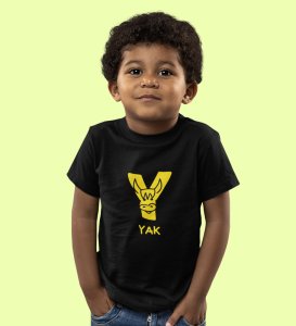 Yellow Yak, Printed Cotton Tshirt (Black) for Boys