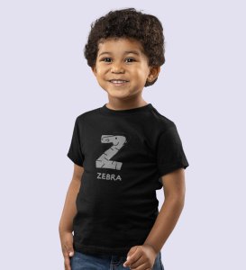 Zigzag Zebra,Boys Round Neck Printed Blended Cotton Tshirt (Black)
