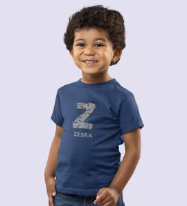 Zigzag Zebra,Boys Round Neck Printed Blended Cotton Tshirt (Navy blue)
