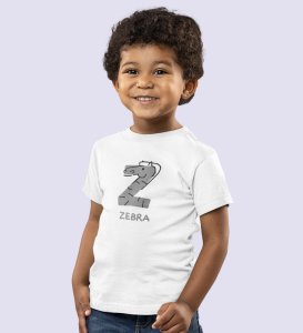 Zigzag Zebra,Boys Round Neck Printed Blended Cotton Tshirt (White)
