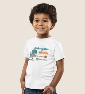 Basketballer Dino, Printed Cotton Tshirt for Boys
