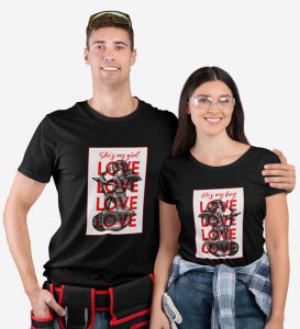 He's My Boy/She's My Girl Printed Couple (Black) T-shirts For Couples