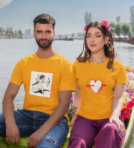 Cupid Hitting Arrow, Printed (Yellow) T-shirts For Couples
