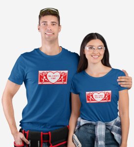 Mr Cares Too Much/ Mrs I Don't Care, Printed (blue) T-shirts For Couple