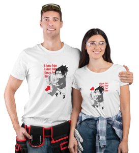 I Love Her/I Love Him (White) T-shirts Printed For Couples