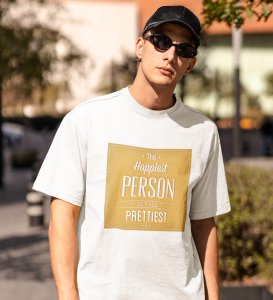 The Prettiest Person White Round Neck Cotton Half Sleeved Men's T-Shirt with Printed Graphics