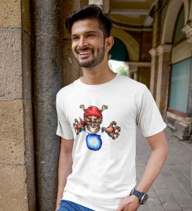 Magician White Round Neck Cotton Half Sleeved Men's T-Shirt with Printed Graphics